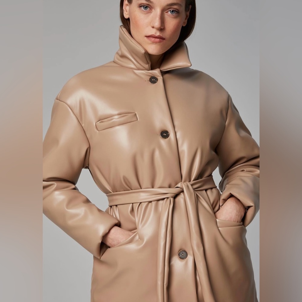 NWT European Brand Ligio Beige Brown Tan Coat Jacket Women's Belted Jacket M